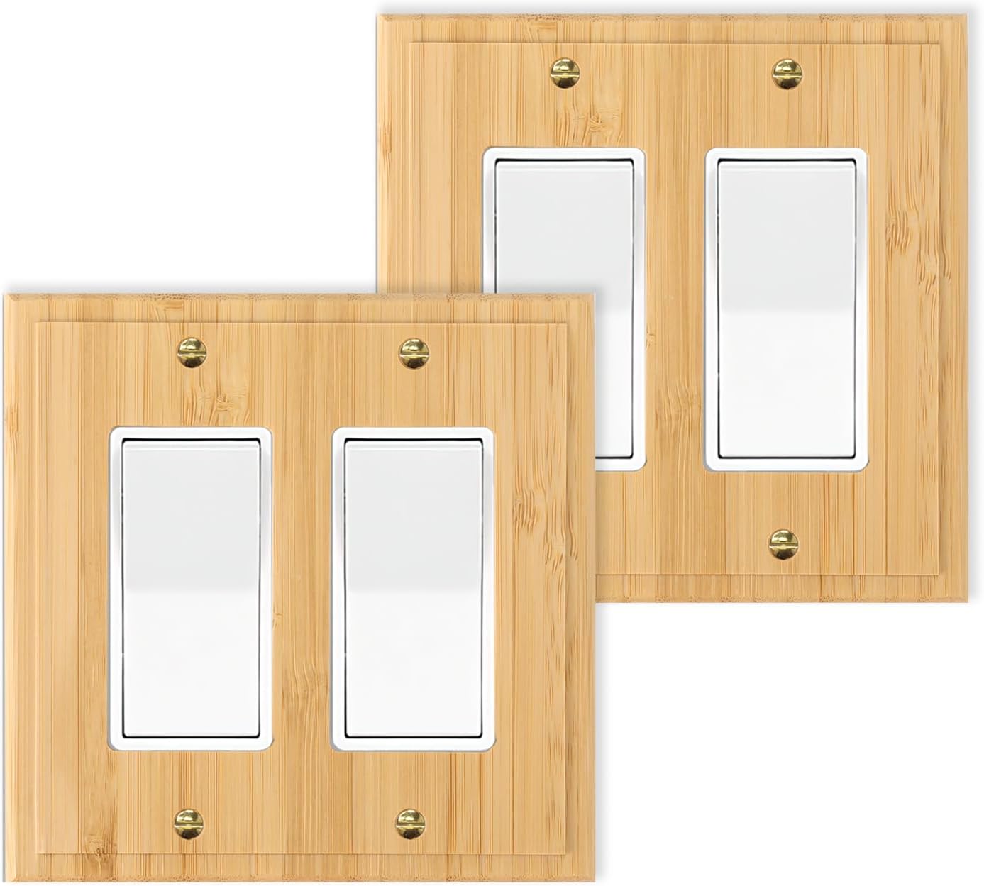 2PC Solid Wood Double Rocker Light Switch Plate 4.8″ X 4.8″ Bamboo Light Switch Cover Decorative Quality Raw Wooden Electrical Wall Plate Covers