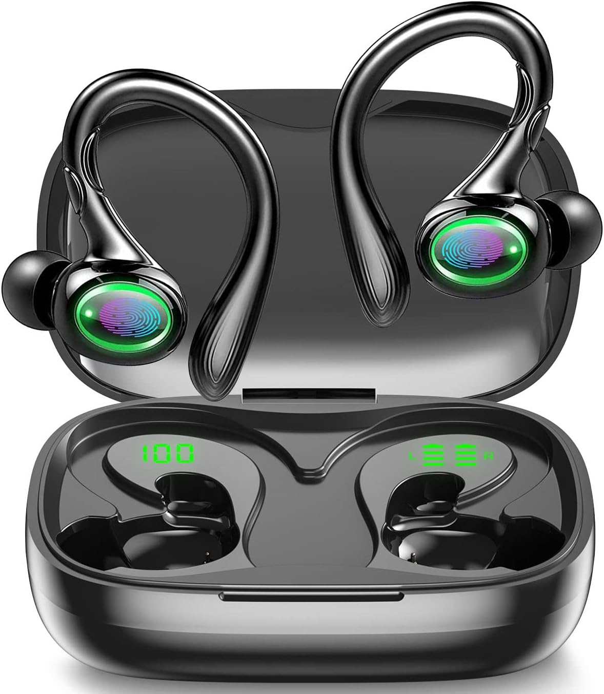 Wireless Earbuds, 60H Playback Bluetooth 5.3 Headphones,Noise Cancelling Wireless Headphones with LED Battery Display, Mics Clear Call, IPX7 Waterproof Bluetooth Earbuds for Workout Sports (BLACK)