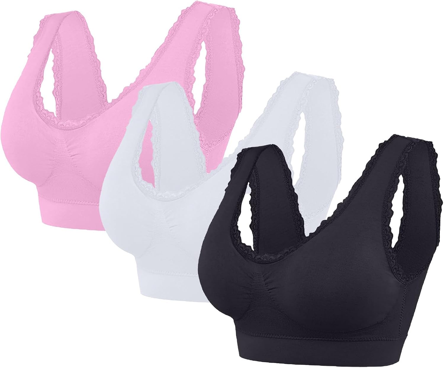 Sports Bras for Women 3pc No Steel Lace Gathered Push up Comfortable Breathable Workout Bra Everyday Underwear