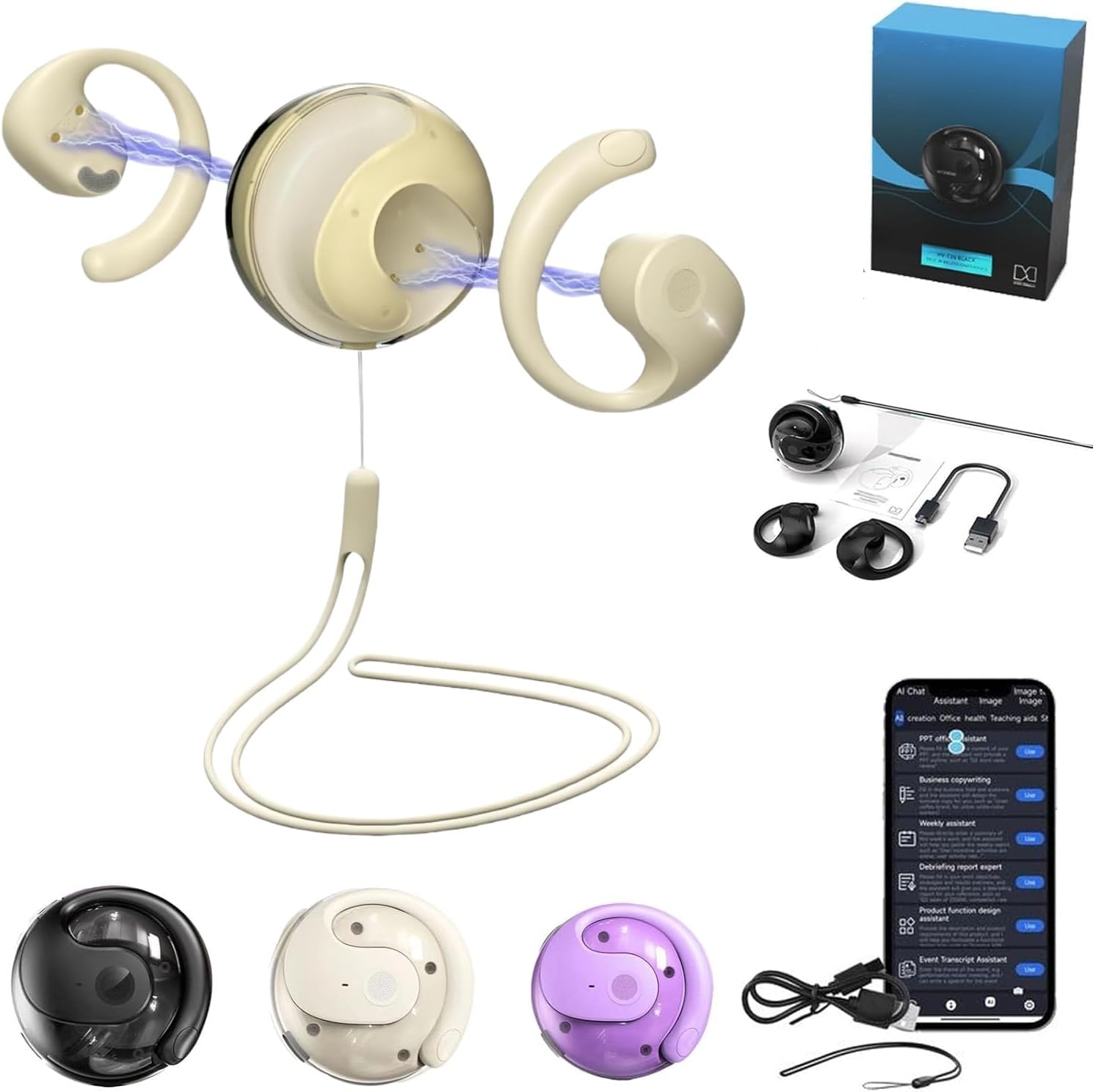 Sent Dream Translator, Sentdream Translator, AI Translation Wireless OWS Bluetooth5.4 Earphones, Hy-T26 Pro Wireless Bluetooth Translation Earbuds, Supports 75 Languages (Beige)