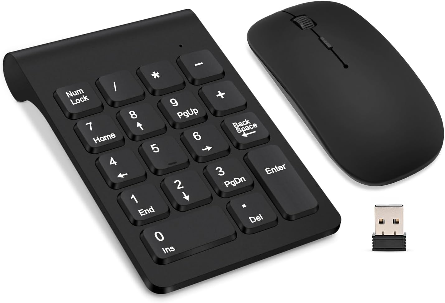 TRELC Wireless Numeric Keypad, Mini 2.4G 18 Keys Number Pad, Portable Silent Financial Accounting Numeric Keypad Keyboard Extensions with Wireless Mouse for Laptop, PC, Desktop, Notebook(Black)