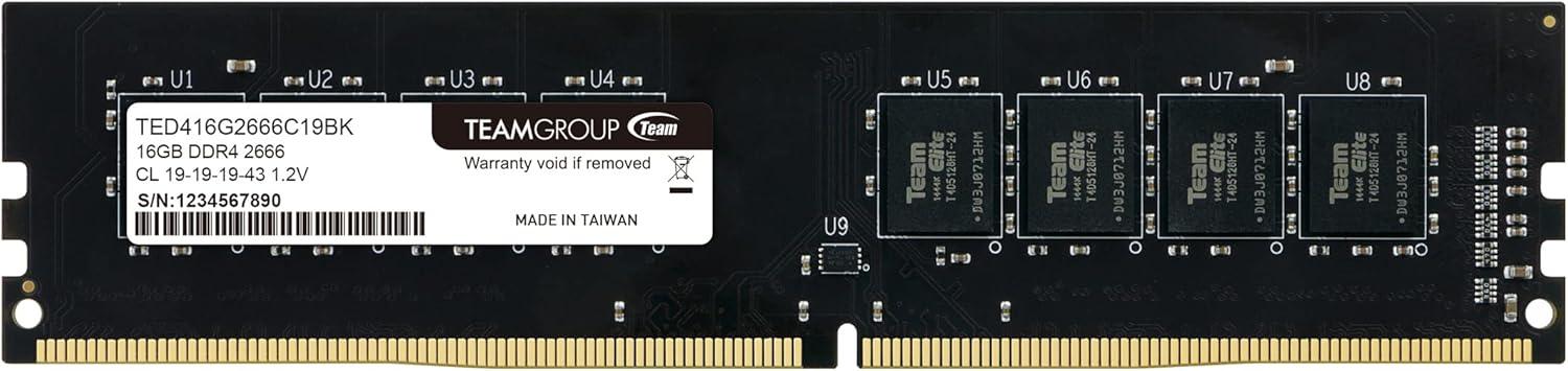 TEAMGROUP Elite DDR4 16GB Single 2666MHz (PC4-21300) CL19 Unbuffered Non-ECC 1.2V UDIMM 288 Pin PC Computer Desktop Memory Module Ram Upgrade – TED416G2666C1901