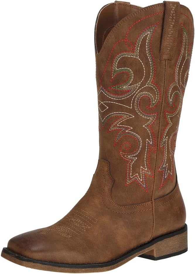 J’s.o.l.e Womens Western Square Toe Cowgirl Cowboy Boots Mid Calf