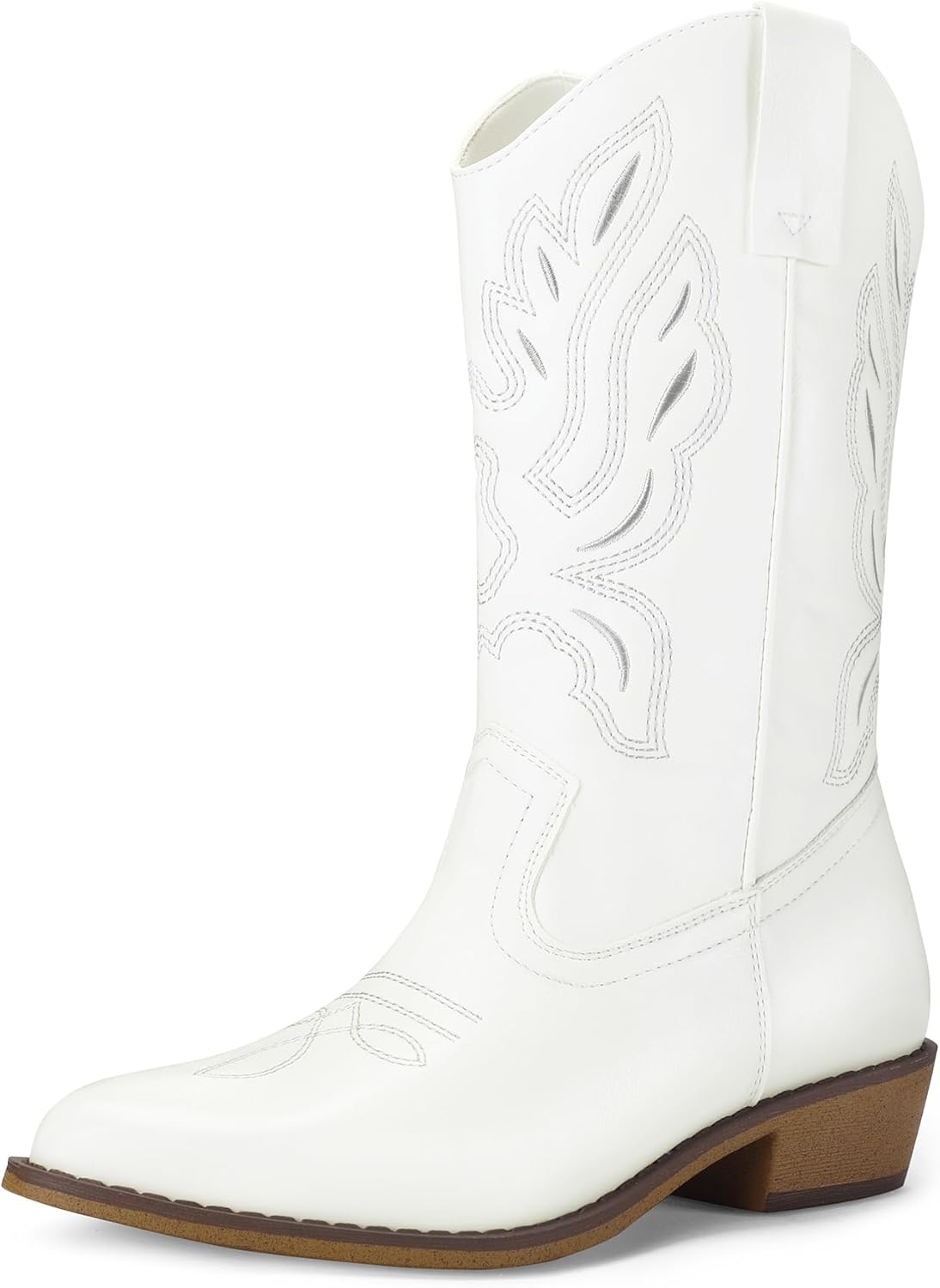 mysoft Women’s Western Cowboy Boots Embroidered Mid-Calf Pointed Toe Cowgirl Boot, Accommodate Both Regular and Wide Calf