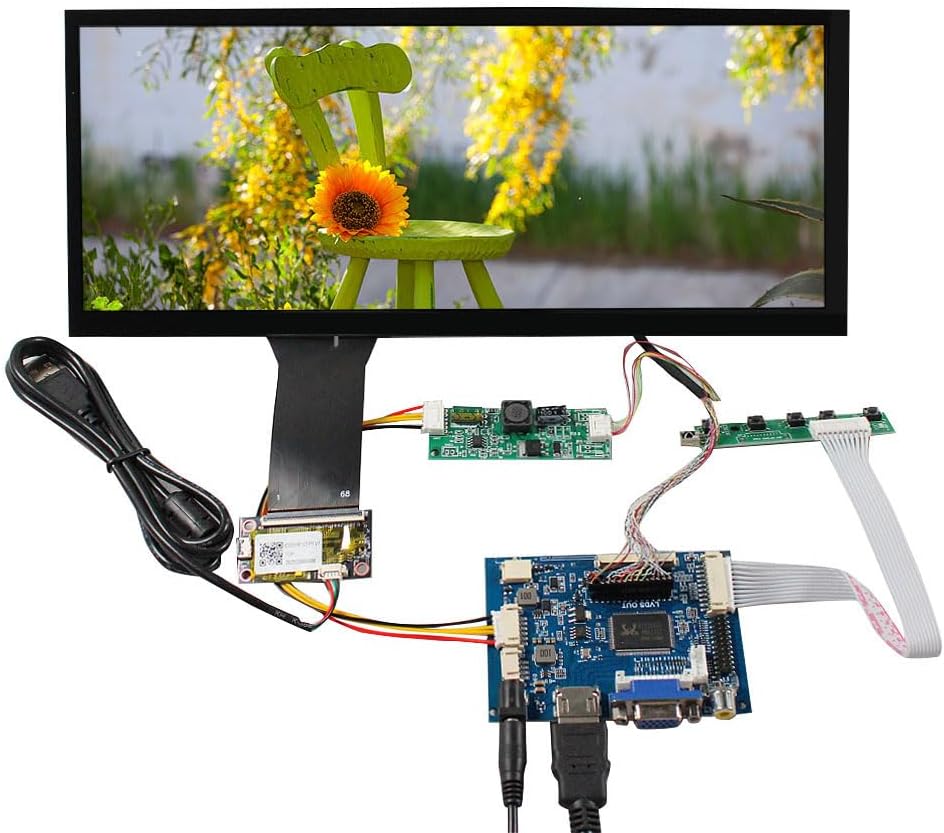 VSDISPLAY 12.3 Inch Touchscreen IPS Stretched Bar LCD 1920×720 Monitor for Secondary Display,with HD-MI VGA AV Controller Board VS-TY2662-V1