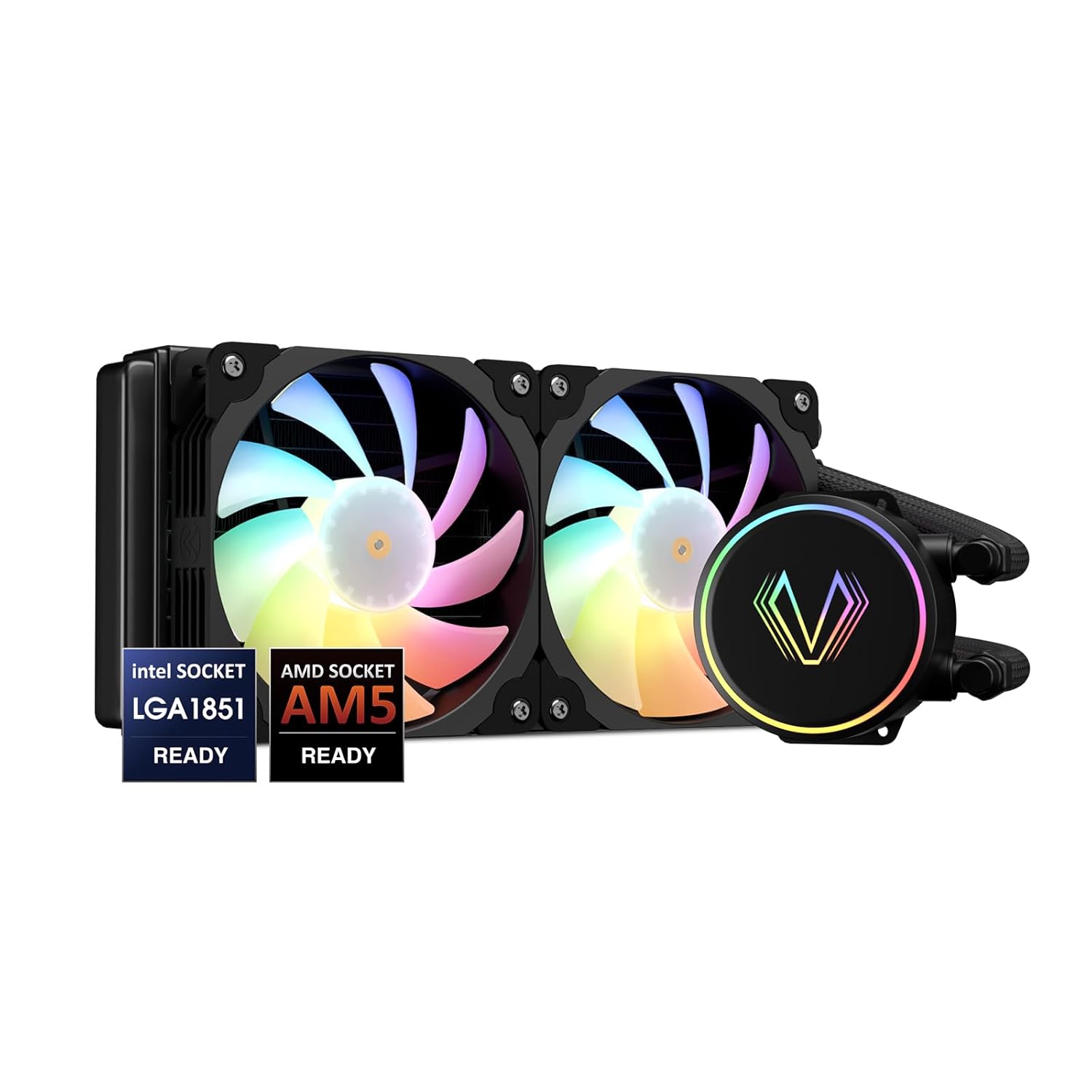 Vetroo V240 Black Liquid CPU Cooler 240mm Addressable RGB Pump & PWM Fans 250W TDP AIO Water Cooler w/Controller Hub for Intel LGA 1851/1700/1200/115X AMD AM5/AM4 for Gaming Console