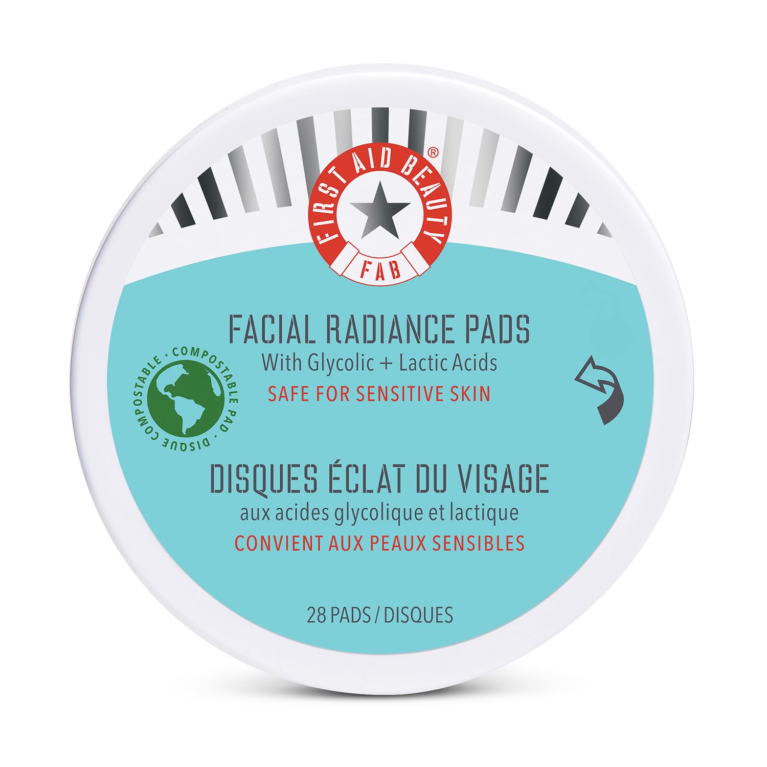 First Aid Beauty – Facial Radiance Pads with Gycloic & Lactic Acids – Daily Exfoliating Pads with AHA that Help Tone & Brighten Skin – Makeup Prep Pads – Compostable for Daily Use – 28 Pads