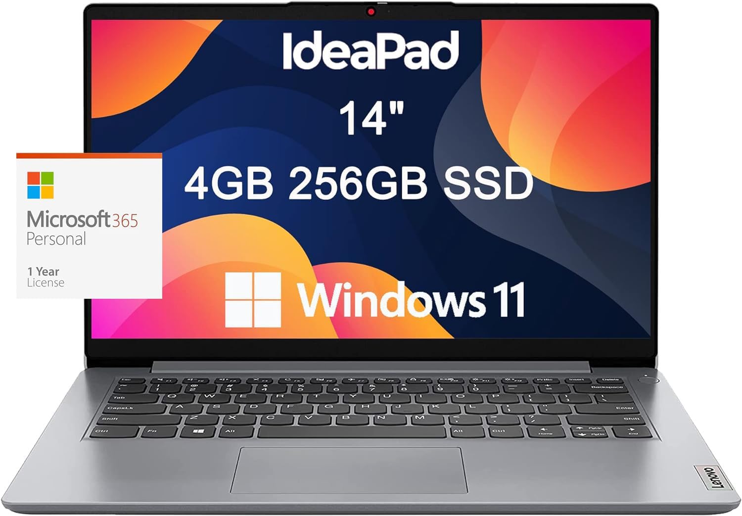 Lenovo Ideapad 1i Laptop (14″ Anti-Glare Display, Intel Dual Core Processor, 4GB RAM, 256GB SSD), 1 Year Office 365, Student & Home, 720P Webcam w/Privacy Shutter, Wi-Fi 6, Win 11 Home in S, Grey