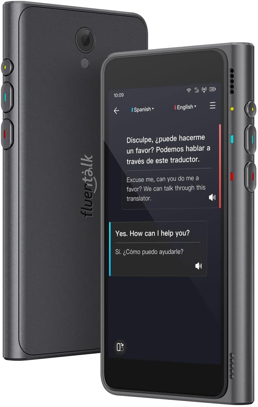 Timekettle, Fluentalk T1 Language Translator Support 40 Languages and Photo Translation, Instant Translator Device No WiFi Needed, with 2-Year Global Mobile Data for Travelling, with 4″ HD Screen