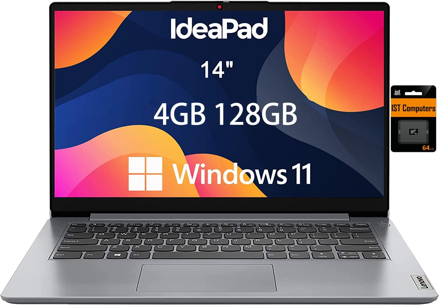 Lenovo Ideapad 1i Laptop (14″ HD Anti-Glare, N4020, 4GB RAM, 128GB Storage (64GB eMMC + 64GB IST SD Card)) School, Kids & Education Laptop, Webcam, Wi-Fi 6, Type-C, Win 11 Home in S, Grey