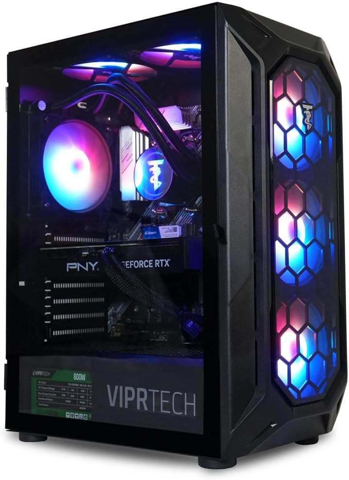 ViprTech Overlord 2.0 Liquid-Cooled PC – AMD Ryzen 7 5700X (16-LCore 4.6Ghz), RTX 4070 Super 12GB, 32GB DDR4 3200, 2TB NVMe SSD, 800W Gold PSU, VR-Ready, WiFi BT, Win 11, Gaming Desktop Computer