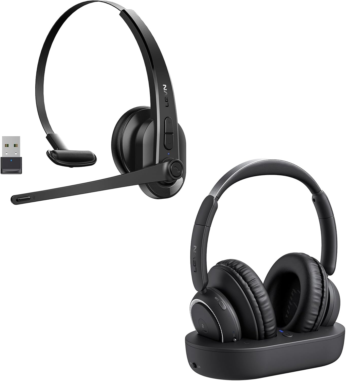 LEVN Wireless Headphones for TV Watching, Wireless Headset with Mic for Work