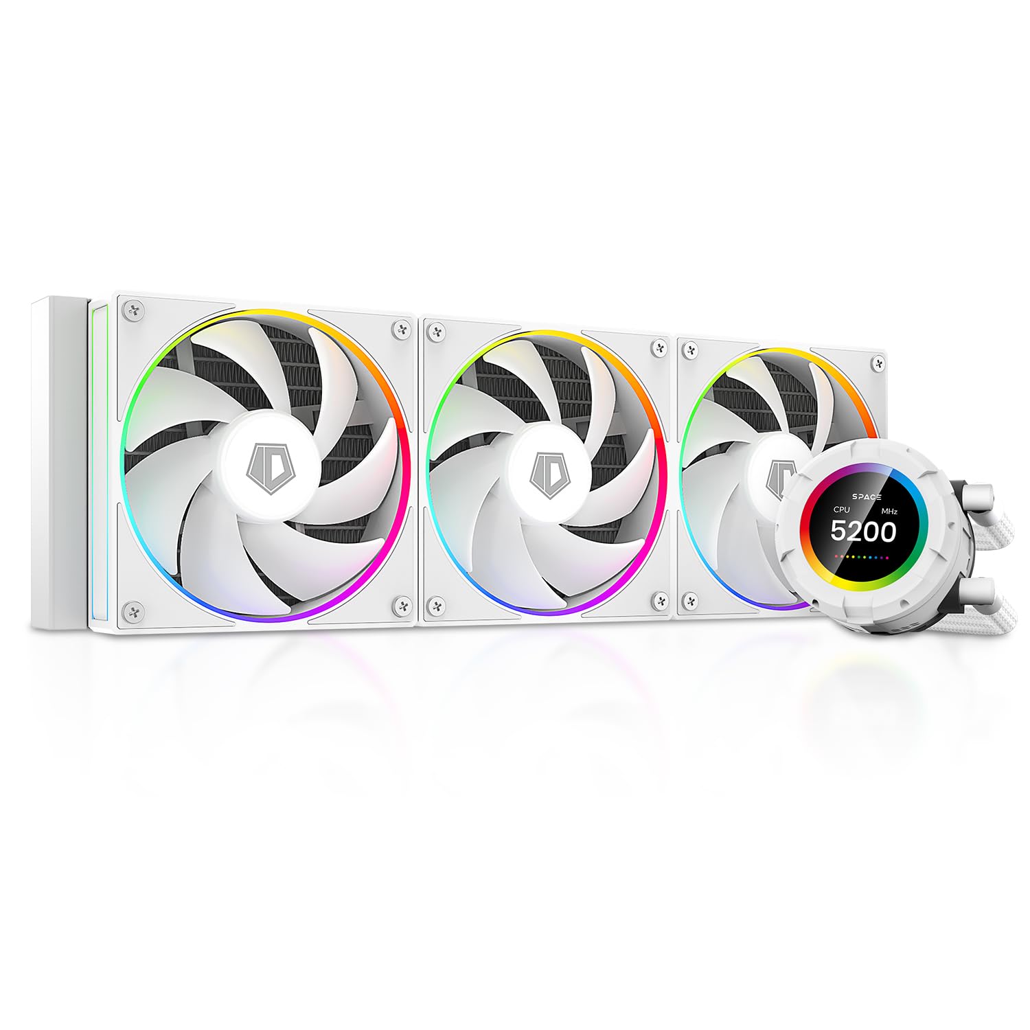 ID-COOLING SL360 White CPU Liquid Cooler with Display, Customizable 2.1″ LCD Display for Images or Performance Metrics, 360mm AIO Cooler, Three AF127 ARGB Fans, Fits Intel/AMD