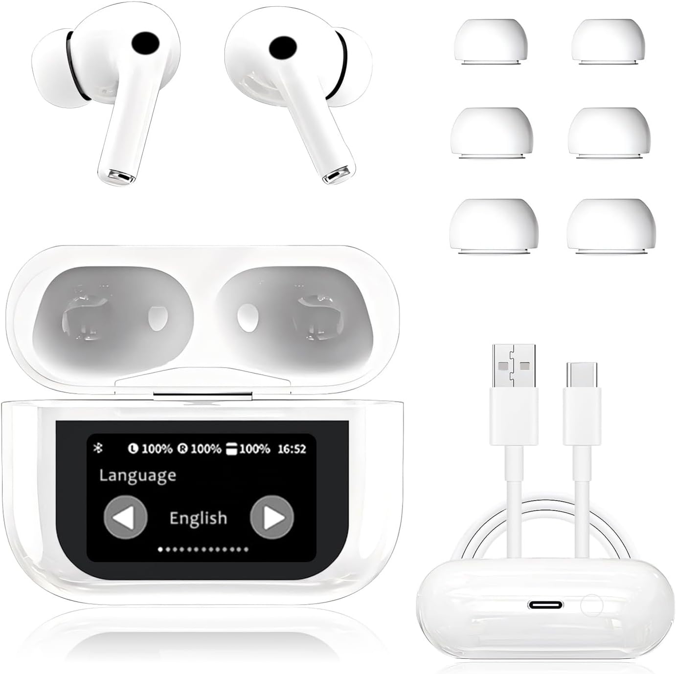 2025 Ai Language Translator Earbuds Real Time Translation Earbuds with 144 Languages Supported, ANC Noise Cancelling, Bluetooth 5.4, Smart Touch Screen Housing (White)