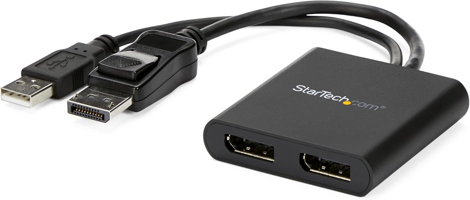 StarTech.com Dual-Monitor DisplayPort 1.2 Splitter, DP to 2x DP Multi-Monitor Adapter, 4K 30Hz/1080p 60Hz MST Hub for Windows