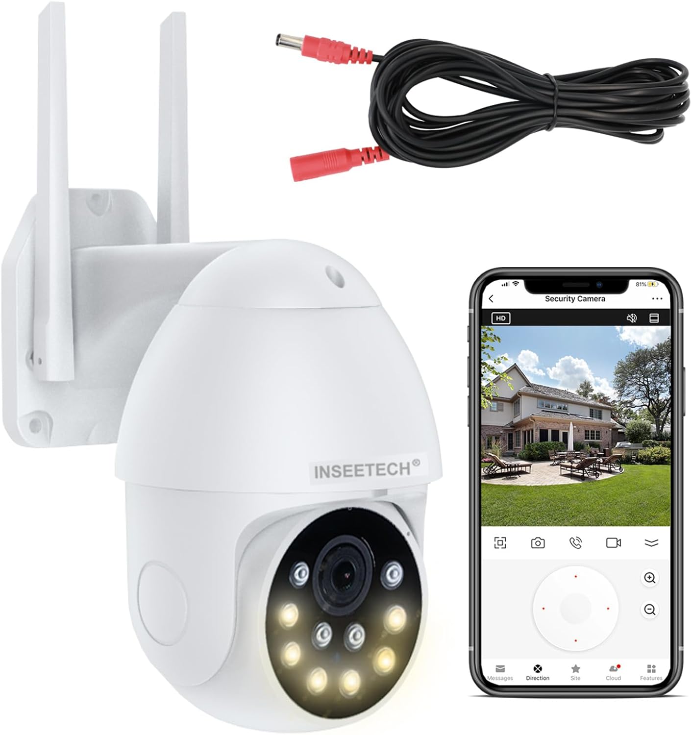 4MP Tuya Smart Outdoor Camera, 2.4GHz WiFi, Auto Tracking,Color Night Vision,Waterproof, AI Motion Detection, 2-Way Talk, Floodlight, 24/7 Surveillance, 16ft Extension Cable Included