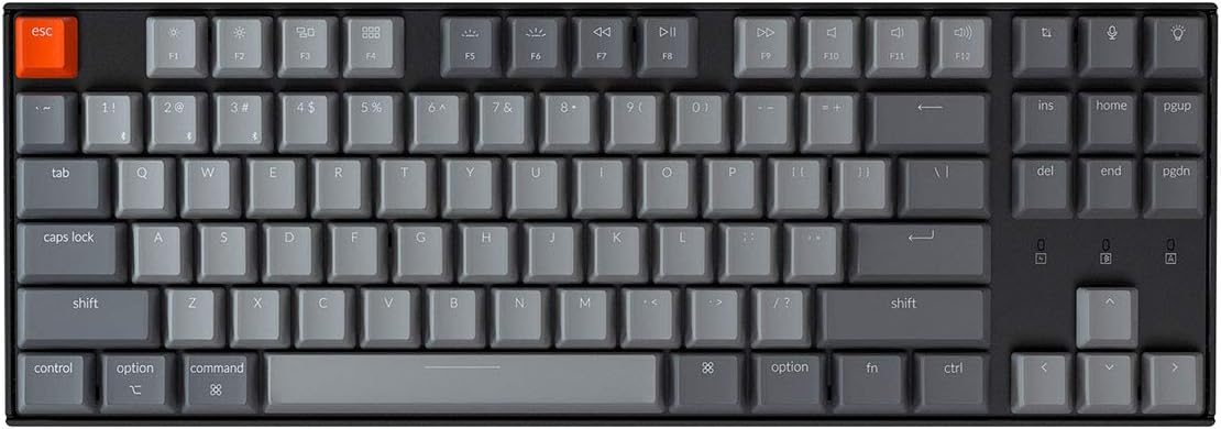 Keychron K8 Hot-swappable Wireless Bluetooth/Wired USB Mechanical Keyboard with Gateron G Pro Brown Switch/White LED Backlight/N-Key Rollover, Tenkeyless 87-Key Computer Keyboard for Mac Windows