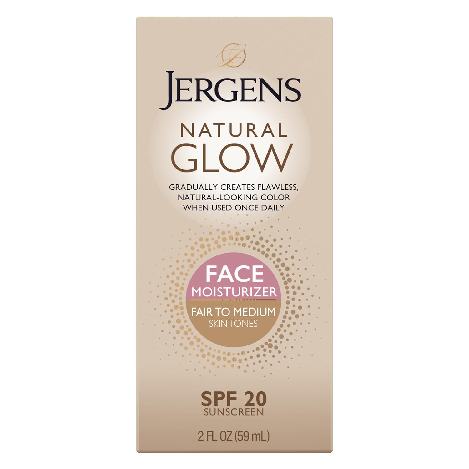 Jergens Natural Glow Face Moisturizer with SPF 20 Sunscreen, Fair to Medium Skin, Oil Free, UVA/UVB Protection – 2 oz