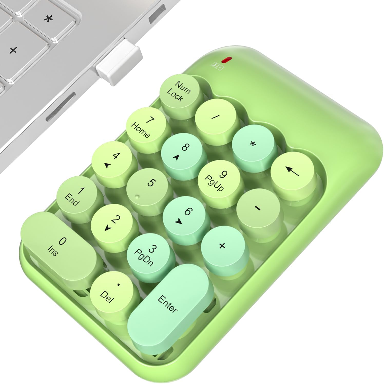 Wireless Number Pads, Cute Colorful Numeric Keypad Numpad Portable 2.4 GHz Financial Accounting Number Keyboard Extensions, 18 Key Number Numpad for Laptop Desktop, PC (Green)