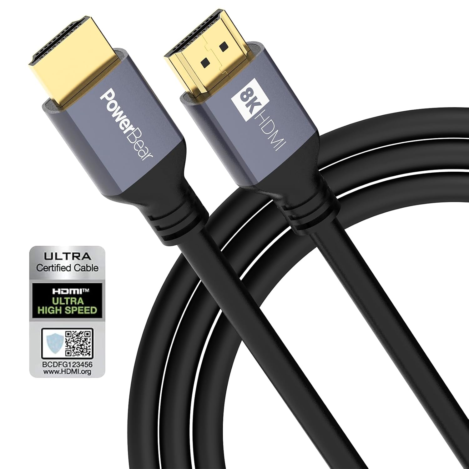 PowerBear 8K HDMI 2.1 Cable 6.6 ft | 48Gbps High Speed 4K@120Hz Rubber Cord 144Hz 8K@60Hz, eARC, Dynamic HDR 10,for Laptop, Monitor, PS5, PS4, Xbox One, Fire TV, Apple TV & More