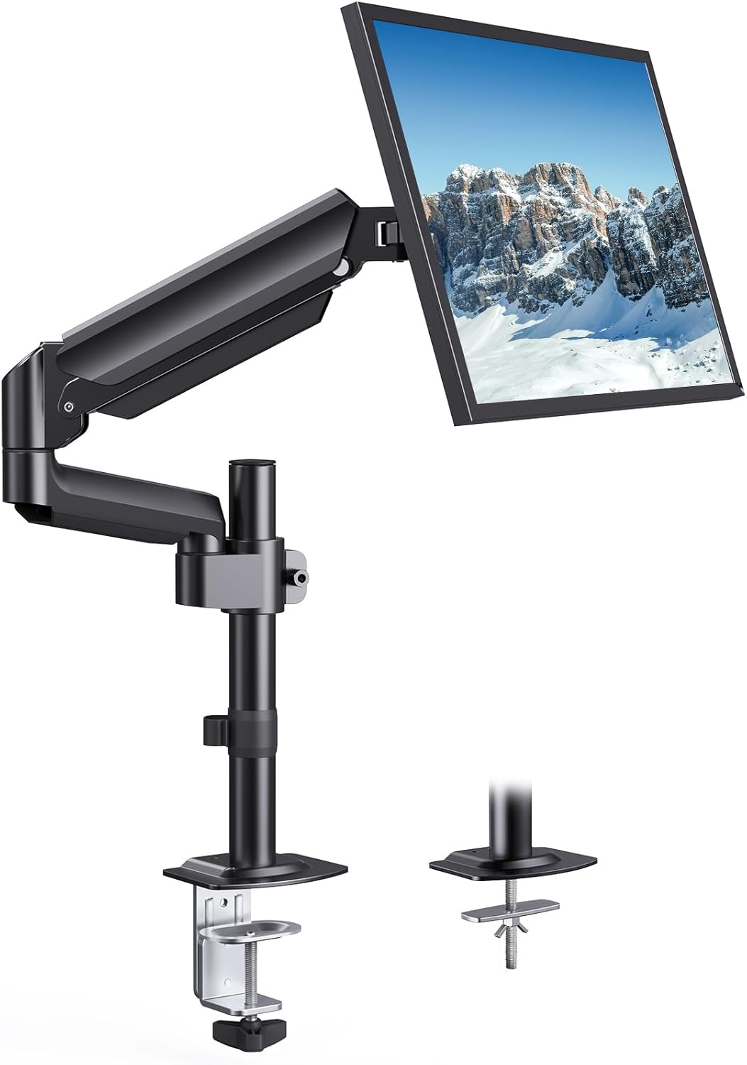 HUANUO Single Monitor Arm, Tall Computer Monitor Stand for 13–32 inch Screens Holds 4.4-19.8 lbs, Adjustable Monitor Mount Gas Spring Full Motion with C-Clamp & Grommet Base, VESA 75×75 or 100x100mm