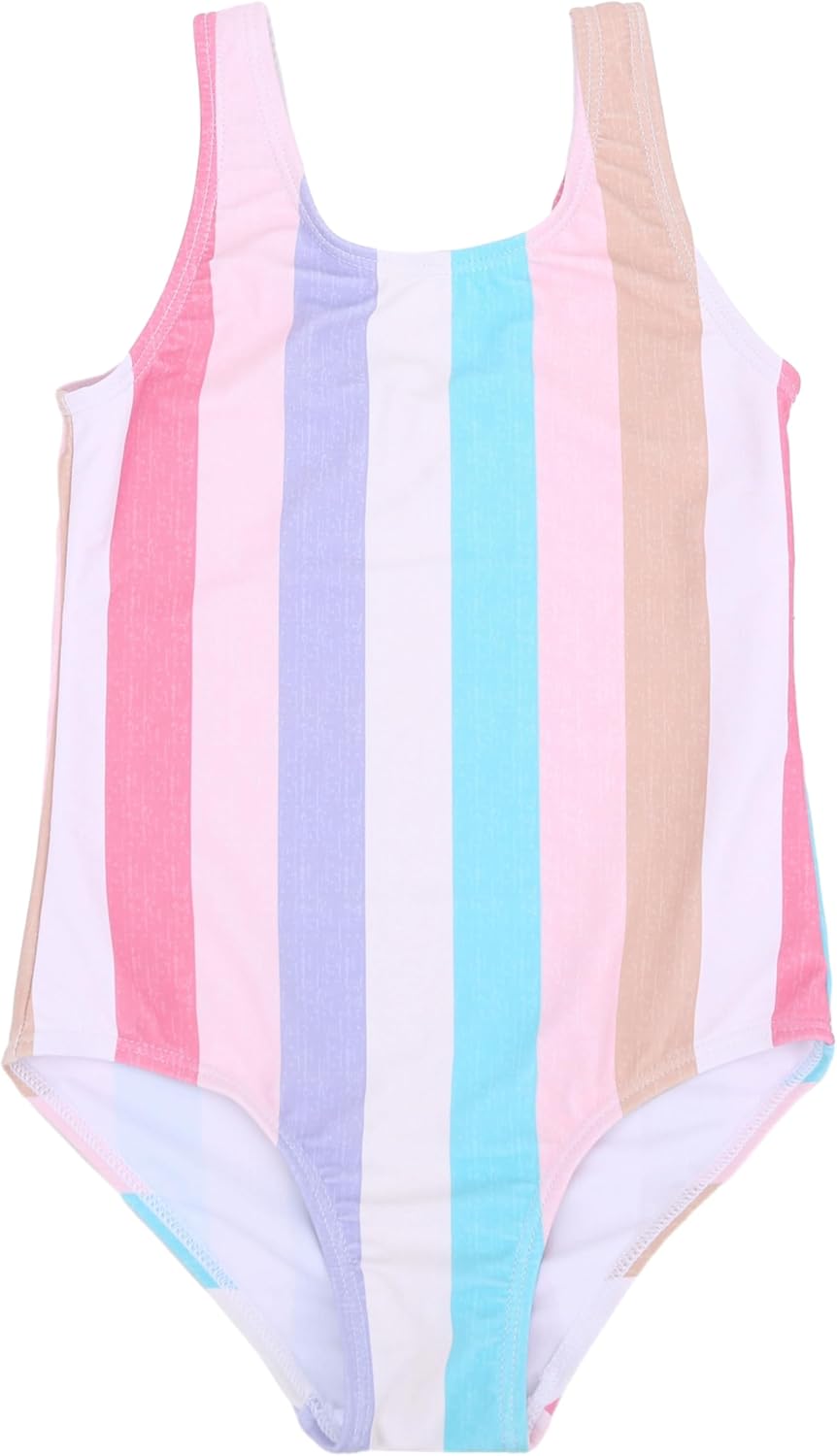 LIZENS Girls’ One-Piece Swimwear Cute Striped Bathing Suit with Rainbow Butterfly