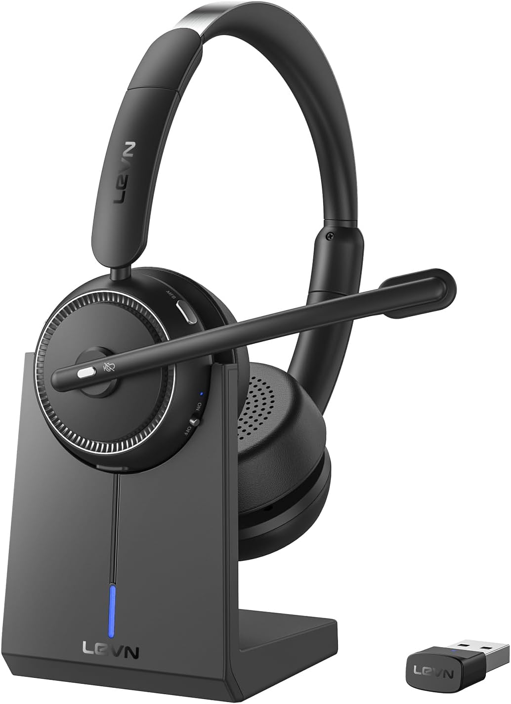 LEVN [2024 Version Wireless Headset with Mic for Work, Bluetooth Headset with Microphone (AI Noise Cancelling), Wireless Headset for Work from Home/Office/Call Center/PC/Computer/Laptop/Teams/Zoom