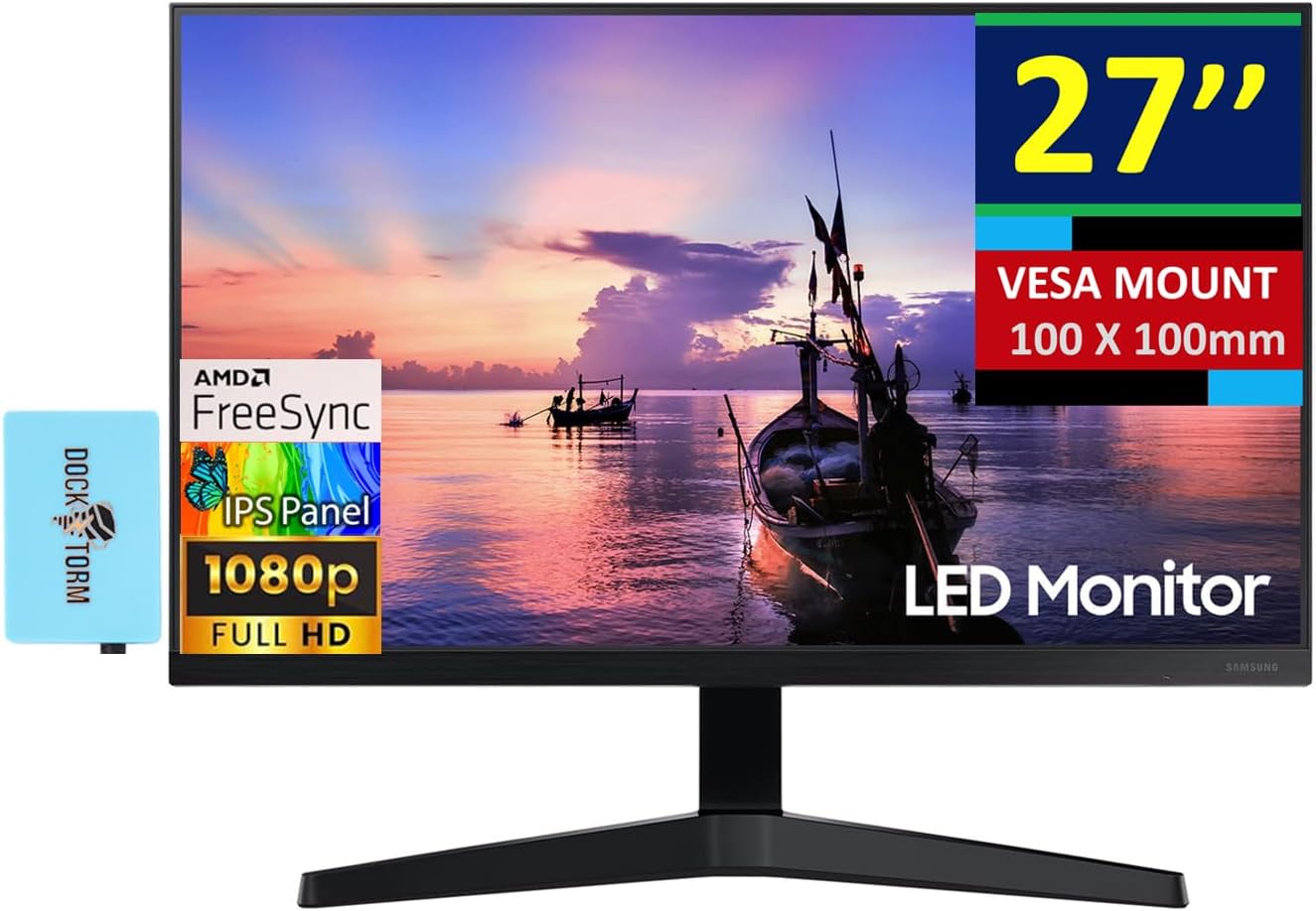 SAMSUNG 27″ AMD FreeSync Monitor (2024 Latest Model) – FHD IPS Display, VESA Mount (100x100mm), Ideal for Home & Business, Dark Blue Gray – LF27T350FHNXZA – Bundle with Docztorm Dock