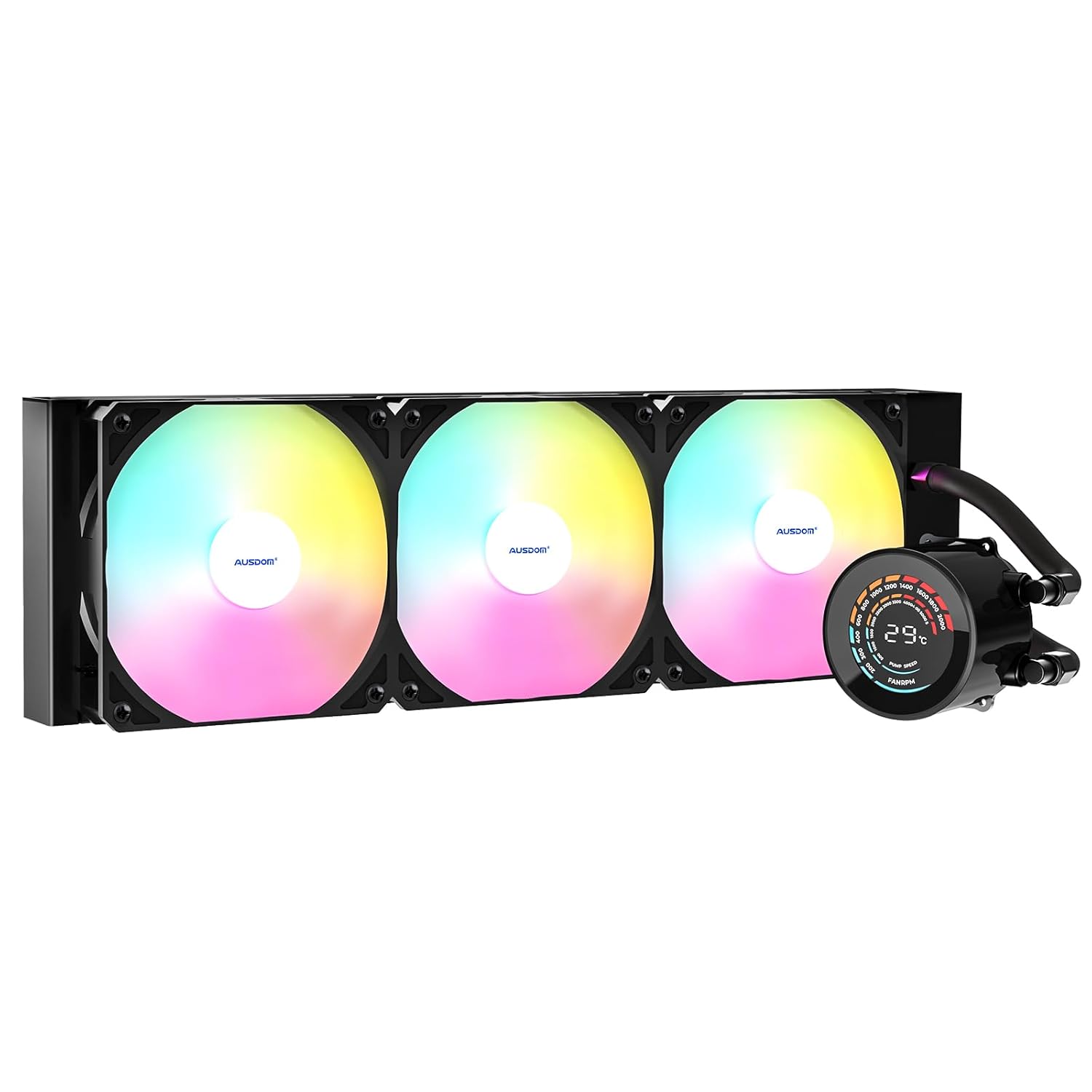 AUSDOM CPU AIO Liquid Cooler 360mm RGB, 3×120mm PWM Fans Water Cooling System, Compatible with Intel & AMD, Enhanced Cooling Performance, Easy Installation, Quiet Operation