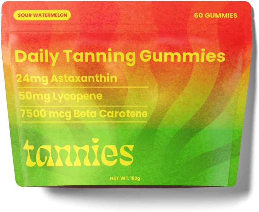 Tanning Gummies | Natural Tanning Supplement with Astaxanthin, Lycopene & Beta Carotene | Vegan, Non-GMO | Boost Melanin for Radiant Skin | 30-Day Supply for Skin Health & Glow