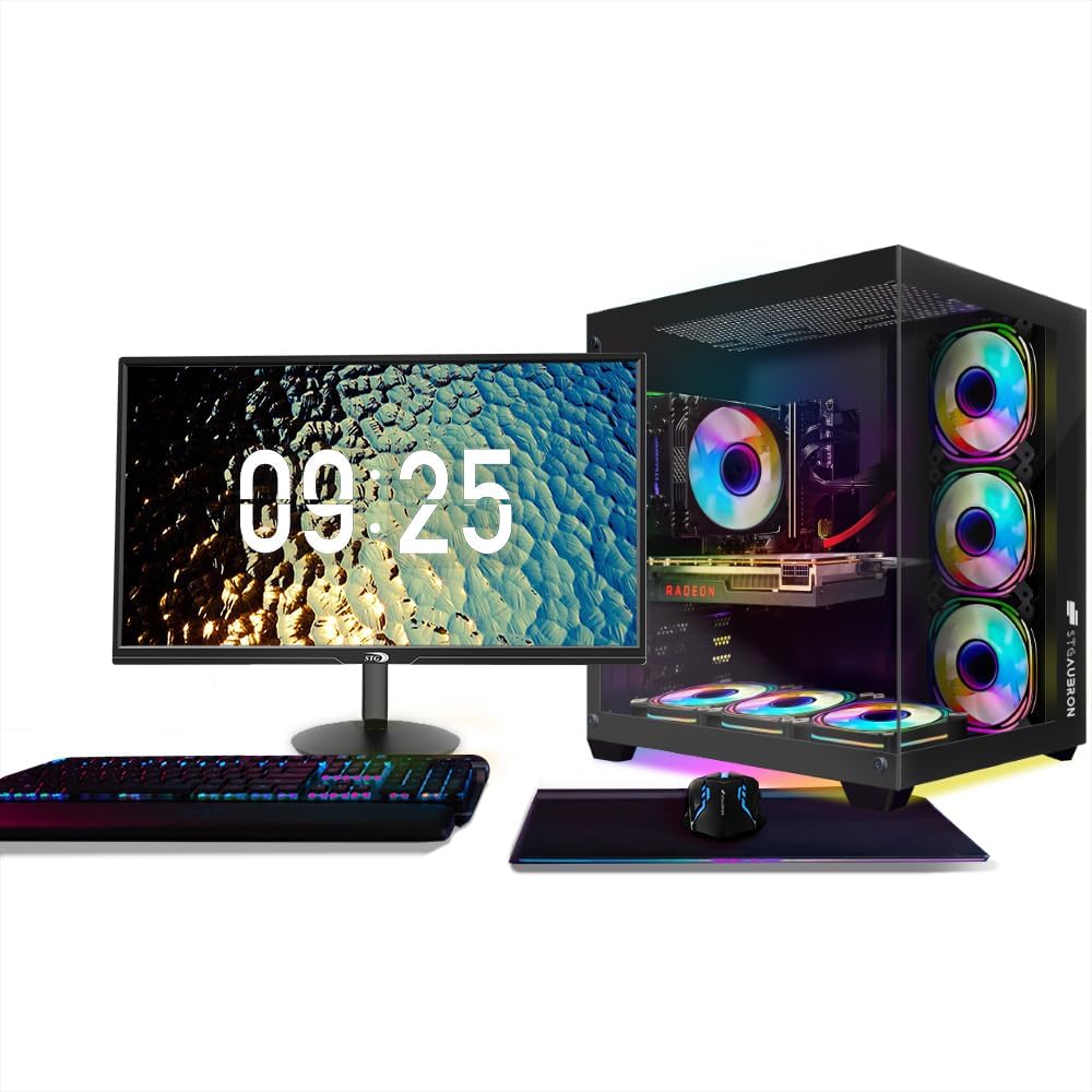 STGAubron Gaming PC Bundle with 24Inch FHD LED Monitor-RX 6800 XT 16G, Intel Core i7-11700KF up to 5.0Ghz, 32G DDR4, 2T SSD, RGB Fan x7, RGB Mouse Pad, Windows 11 Home