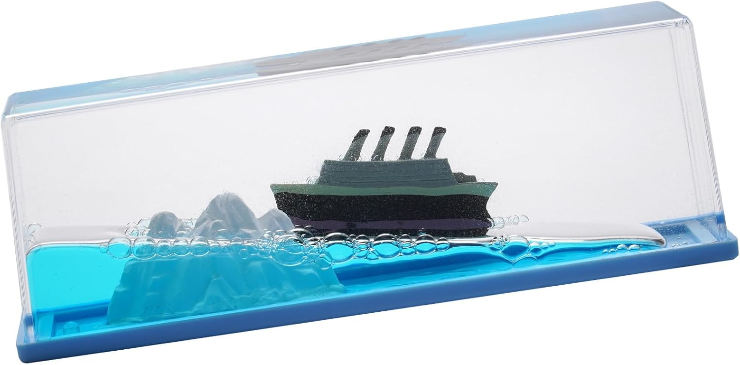 Latest Model Unsinkable Titanic Wavey Boat Toy Model Desk Acrylic Paperweight Liquid Wave Decorations for Car Cruise Ship in a Bottle Box Toys (C)