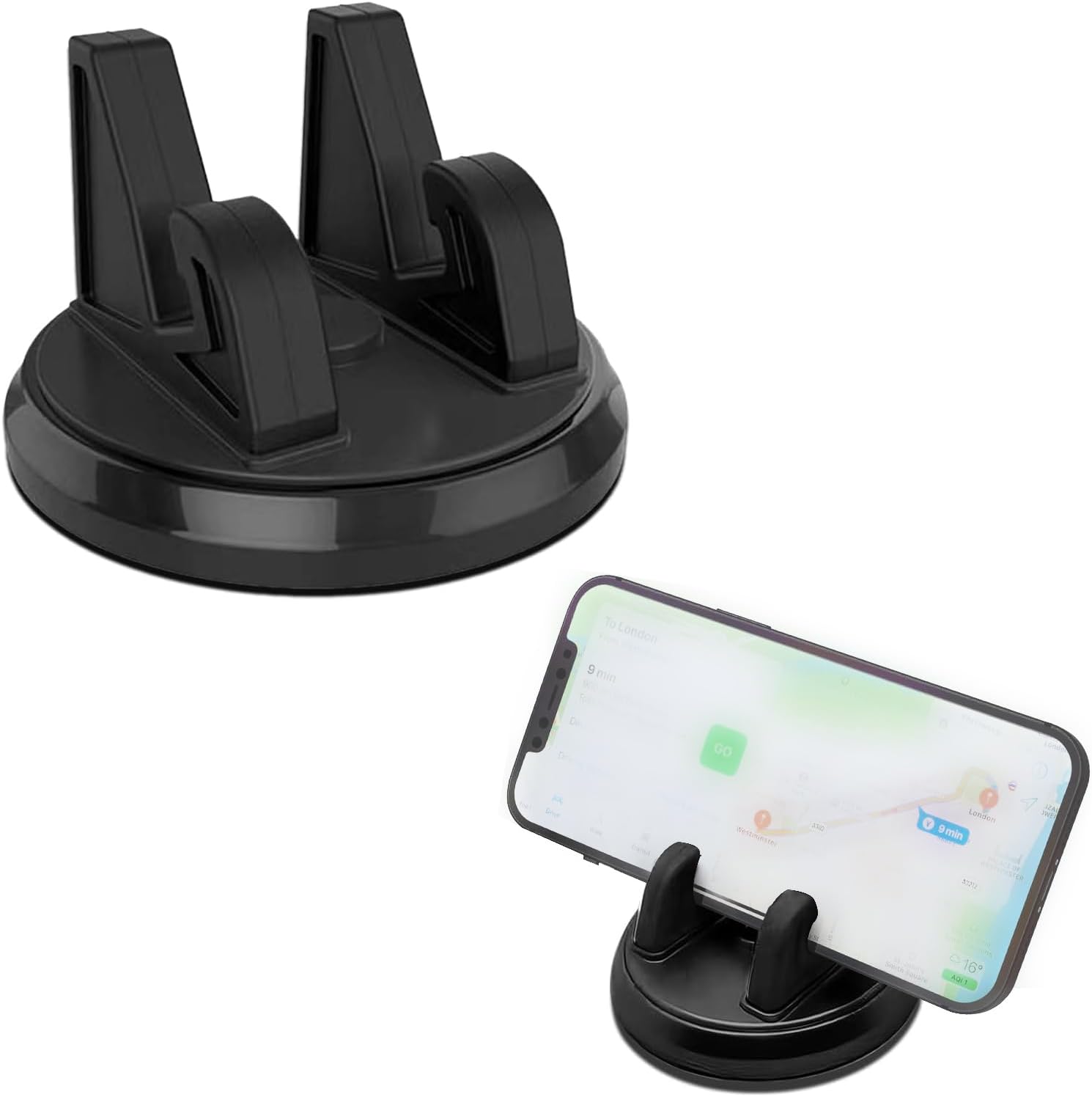 Pack-1 Car Dashboard Cell Phone Holder, 360° Rotating Anti-Slip Navigation Bracket, Horizontal Vertical Adjustment Phone Fixing Device, Universal Interior Accessory for Car Home (Black)