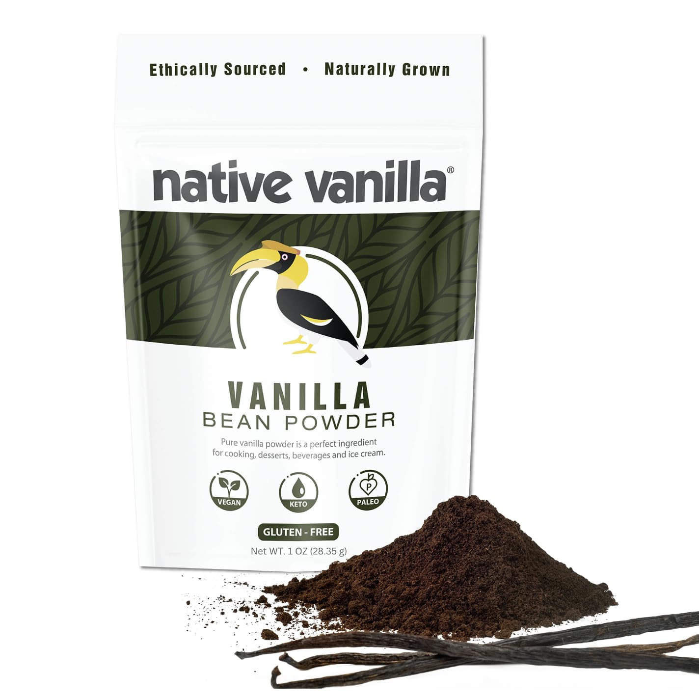 Vanilla Bean Powder – 1 oz – Premium 100% Pure Ground Tahitian Vanilla Bean Powder – For Cooking, Baking, Coffee, Smoothies & Desserts – No Fillers or Additives, Raw & Unsweetened – Native Vanilla