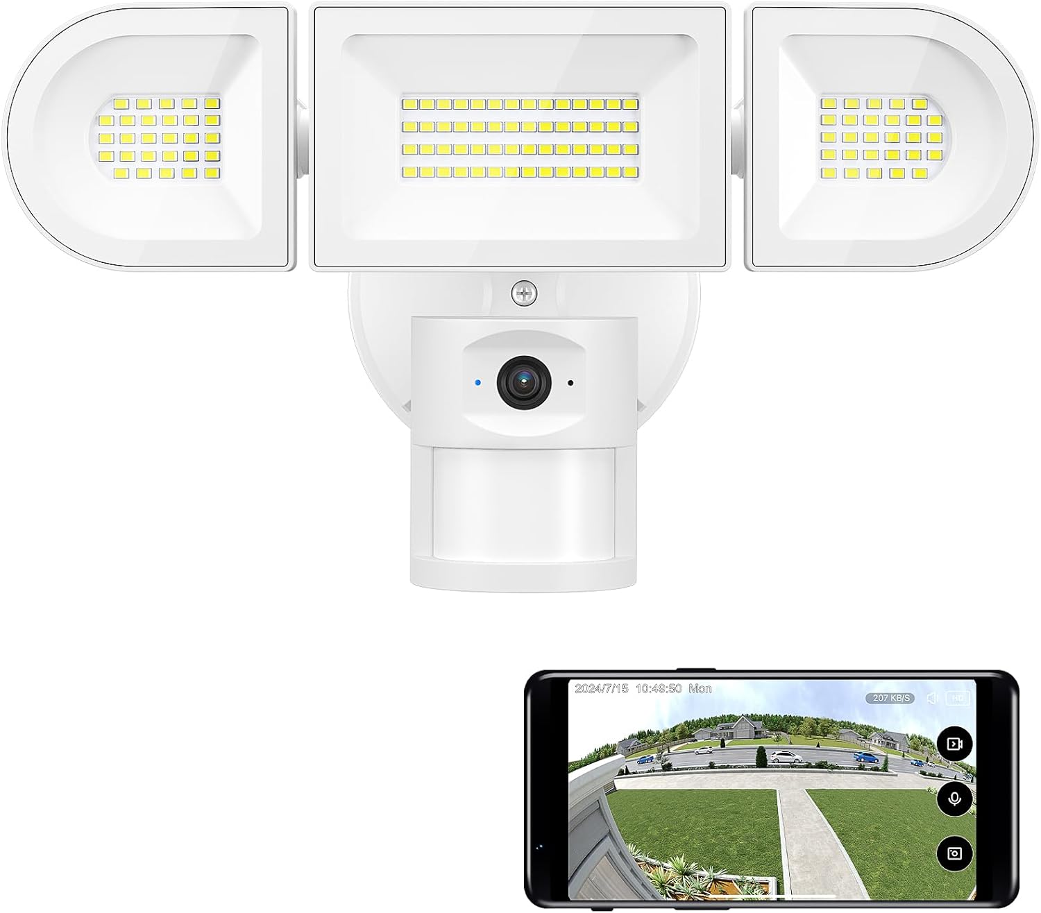 iMaihom Floodlight Camera Outdoor Wired, 2K QHD Security Cam, 5500LM Outside LED Flood Light with Smart PIR Motion Detection, Built-in Siren, Color Night Vision, 2-Way Audio, Cloud/SD Storage White