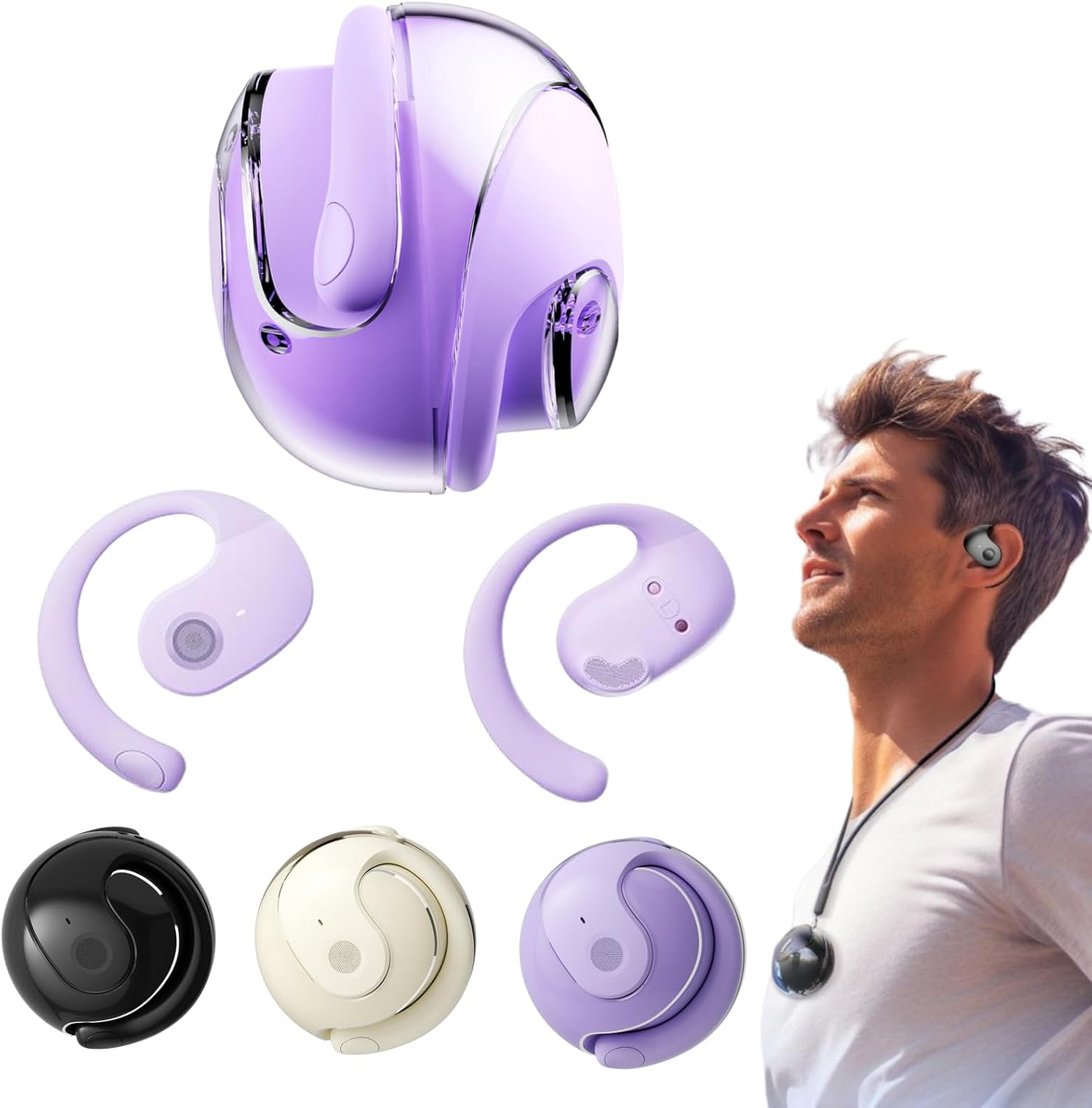 HY-T26 X15 Headphones for Sports Earbuds,HY-T26 Earphone,Awaze Labs X15 Pro Earbuds,Open 3D Stereo Hanging Bluetooth 5.4 Earphones, Noise Canceling. (Purple)