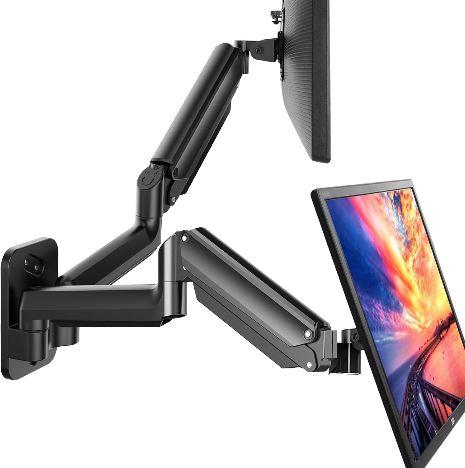 HUANUO Dual Monitor Wall Mount up to 32-inch Screens, Wall Monitor Mount with Gas Spring System, Height-Adjustable/Tilt/Swivel/Rotate, Dual Monitor Mount Holds 17.6 lbs, VESA 75 or 100mm