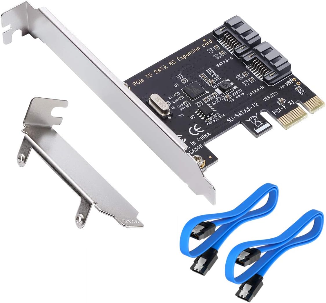 MHQJRH PCI Express SATA 3.0 Controller Card, 2-Port PCIe to SATA III 6GB / s Built-in Adapter Converter, PCI-E to SATA 3.0 Disk Array Card，with Small Bracket and 2 SATA Cable Support SSD and HDD