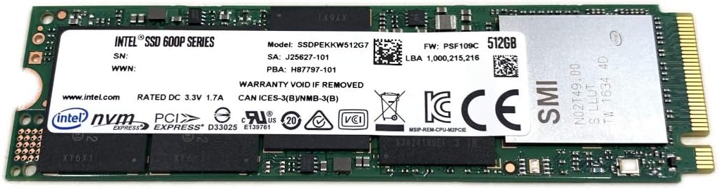 Intel SSD 512GB TLC 600P M.2 2280 80mm NVMe PCIe Gen3 x4 SSDPEKKW512G7 Solid State Drive for NUC Laptop Desktop Ultrabook FW PSF109C