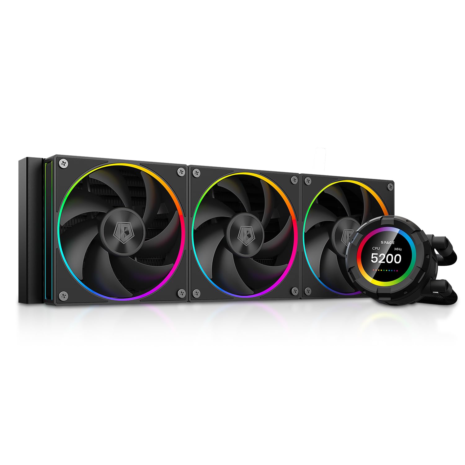 ID-COOLING SL360 CPU Liquid Cooler with Display, Customizable 2.1″ LCD Display for Images or Performance Metrics, 360mm AIO Cooler, Three AF127 ARGB Fans, Fits Intel/AMD