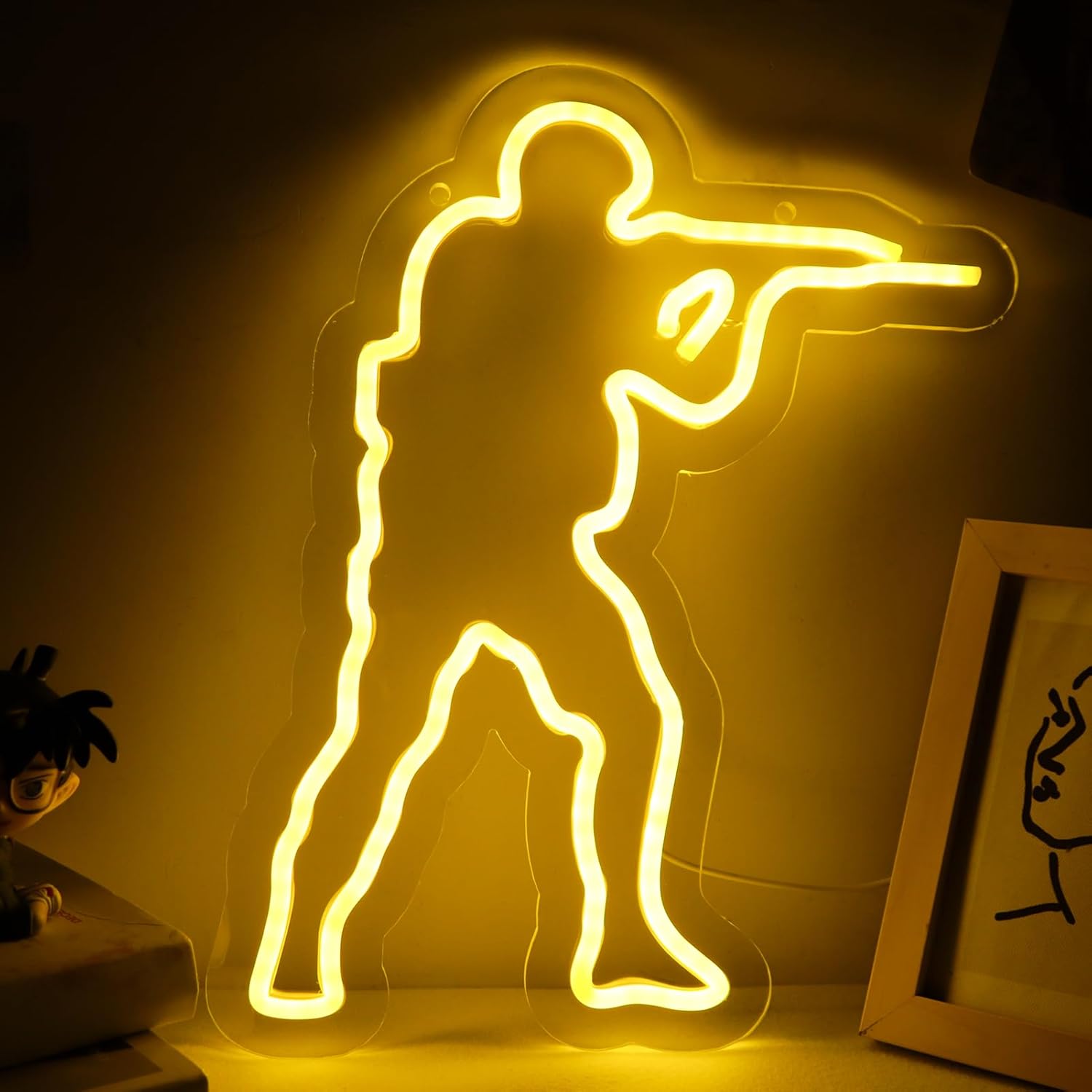 WonderfulLife Counter Strike Game Logo Neon Sign for Game Zone Decor,Gunfight Games CS Led Lights for Man Cave Gaming Room Internet Bar or Bedroom Decoration.5V USB Powered,Easy Hanging.