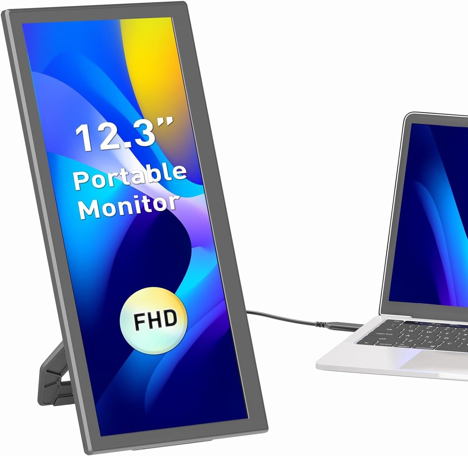 Portable Monitor 12.3″ DP/USB Type-C Plug & Play Portable Monitor for Laptop w/Dual Speaker & Kick Stand, Laptop Screen Extender Support Windows, Mac(M1/M2/M3 Chips), PC