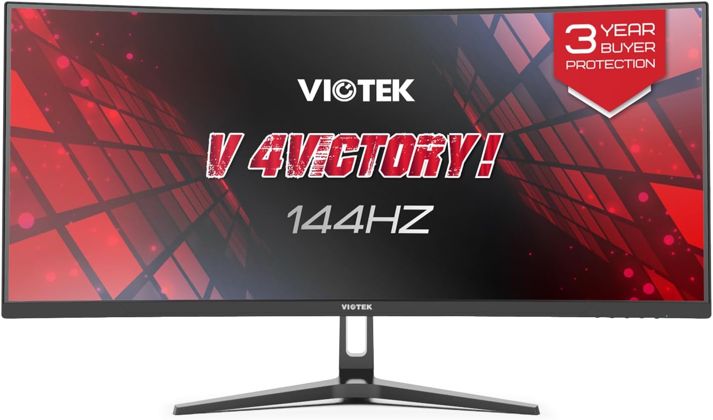 Viotek GNV34DBE4 34 Inch UWQHD 144Hz Curved Gaming Monitor | Ultra-Wide 21:9 3440x1440p, 1ms MPRT, 4000:1 Contrast, 140% sRGB, HDR, FreeSync & G-Sync Ready, PIP/PBP