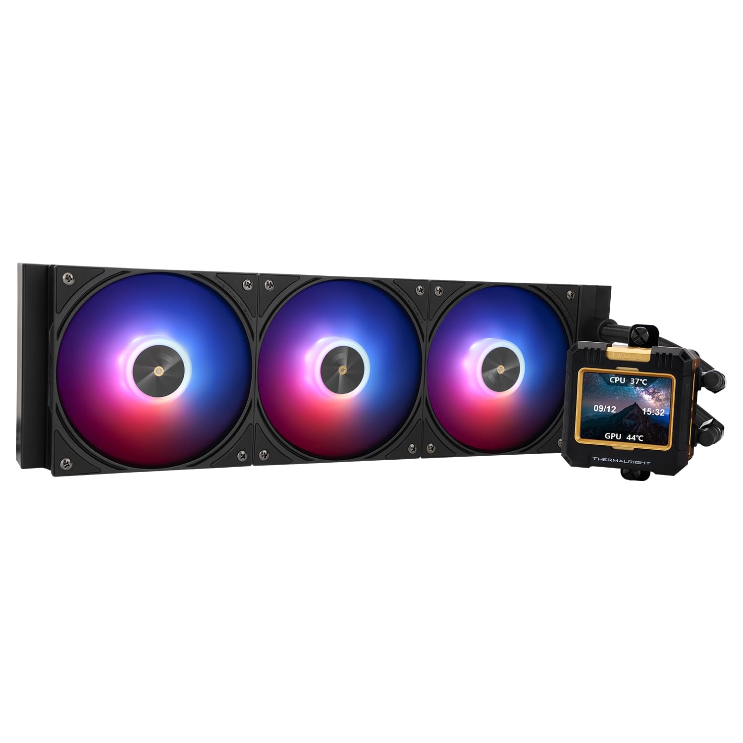 FW360 Black ARGB CPU Water Cooler with 3 PWM Fans with 2000RPM,IPS LCD Screen with 320 * 240 Resolution,Liquid CPU Cooler,CPU PC Aio Cooler for AMD:AM4/AM5/Intel LGA1700