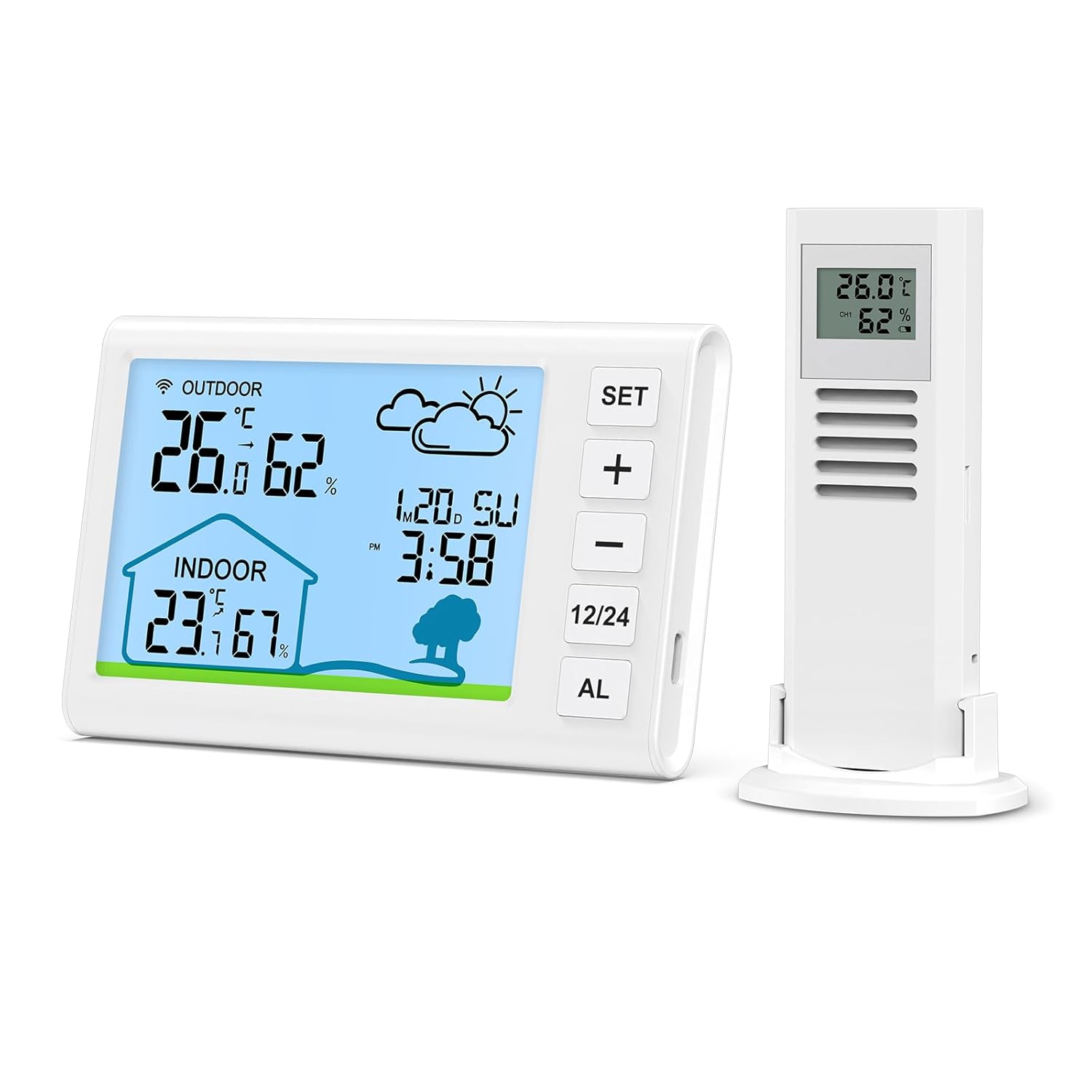 ORIA Weather Station, Wireless Indoor Outdoor Thermometer with Clock, Wireless Temperature and Humidity Gauge Monitor with 5 Weather Forecasts, Alarm, Snooze, Time, Date, for Home, Garden, Hotel