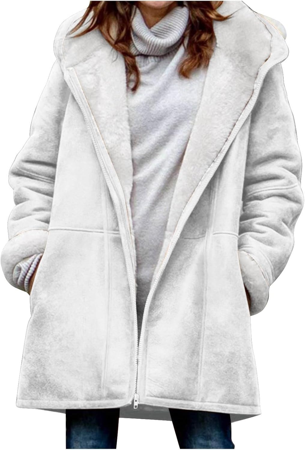 Womens Winter Coats 2024 Snug Sherpa Fleece Lined Modern Jackets Buckle Hooded Peacoat Leather Outer Costume