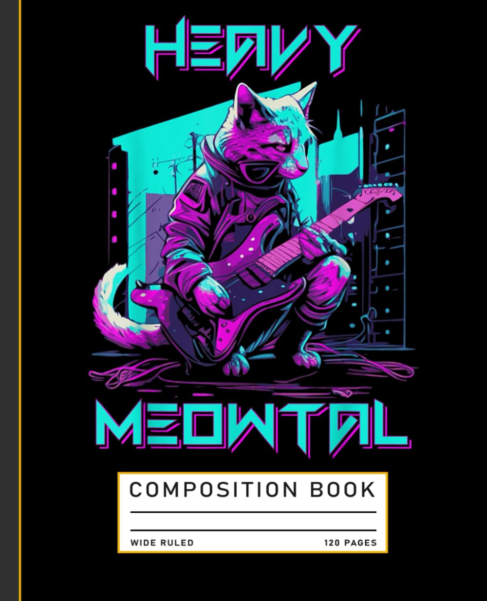 Vaporwave 80S Cat Playing Guitar Cyberpunk Heavy Meowtal Composition Book