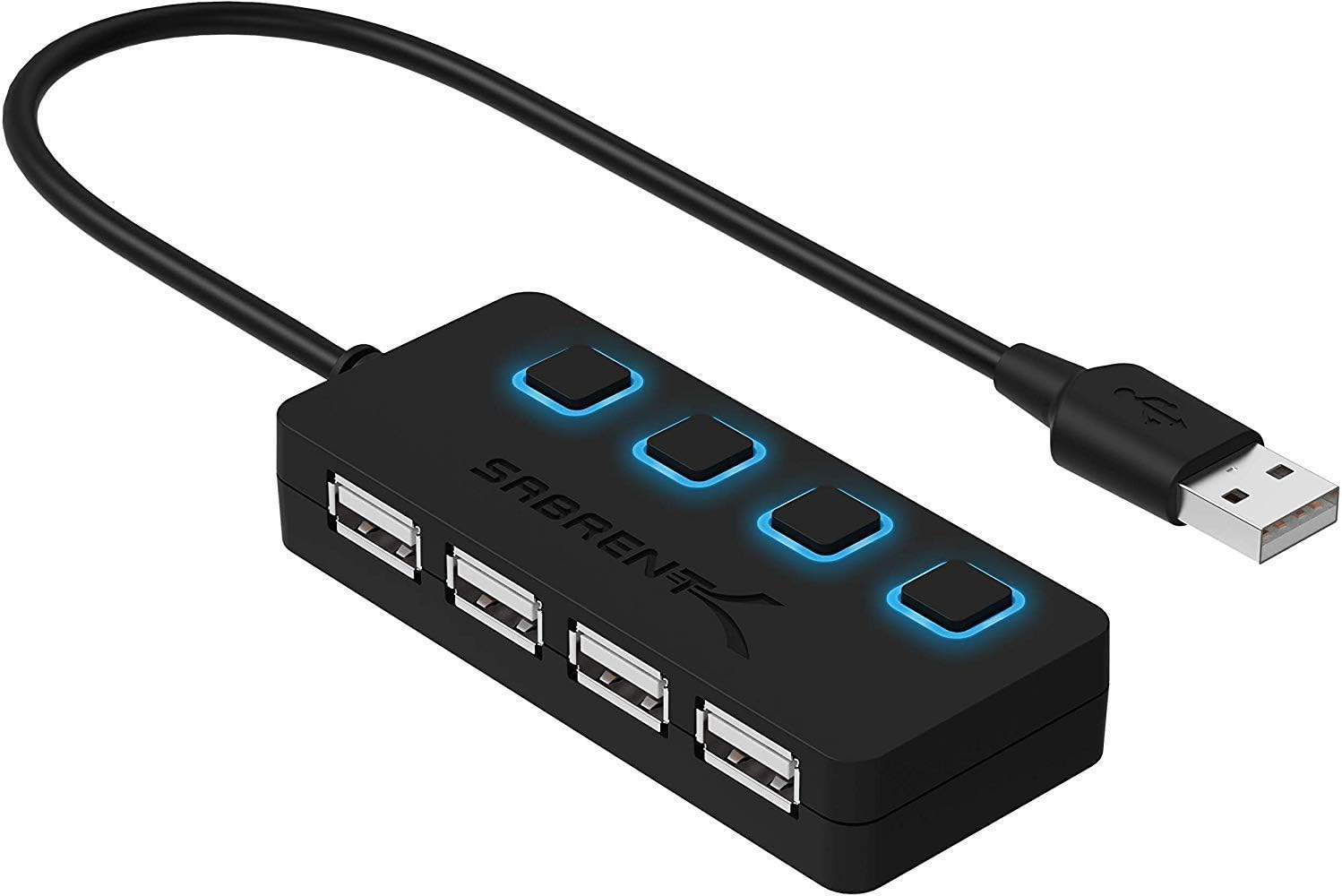 SABRENT 4 Port USB 2.0 Data Hub with Individual LED lit Power Switches [Charging NOT Supported] for Mac & PC (HB-UMLS)