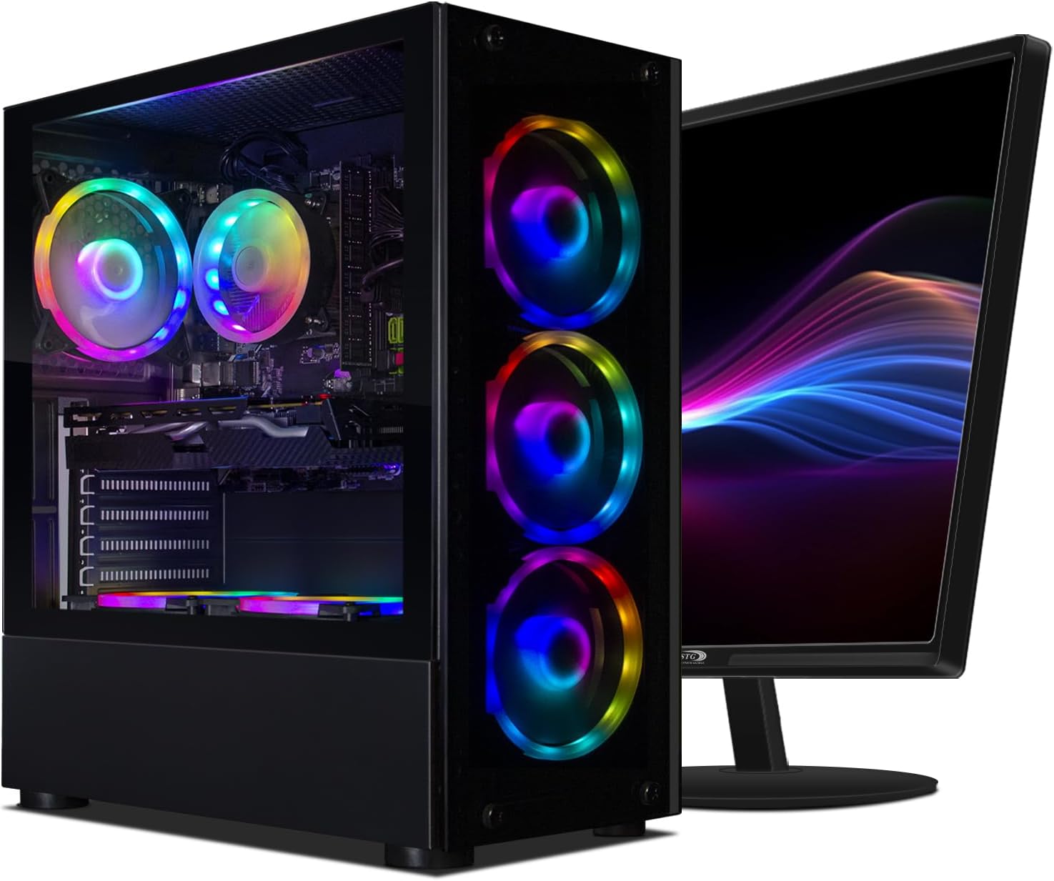 STGAubron Gaming PC Bundle with 24Inch FHD LED Monitor-Radeon RX 5700 8G, Intel Core i7 up to 3.9G, 16G Ram, 512G SSD, RGB Fan x4, RGB Mouse Pad, RGB Sound Bar, Windows 10 Home