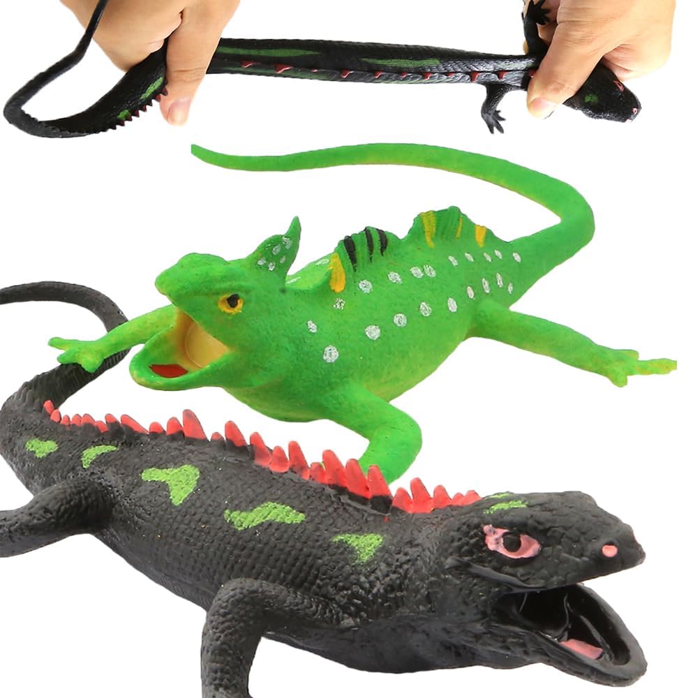 2 Packs 9-inch Lizards Toys, Super Stretches Material TPR Rubber Lizard Figure Realistic Set for Party Favors Boys Kids Children Learning Study Toy, Bathtub Toy Iguana,Great Gifts or Party Supplies